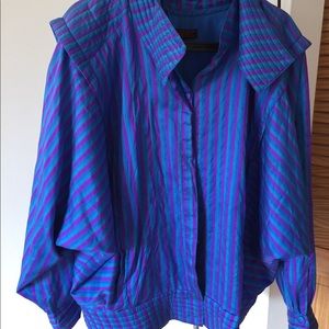 Vintage 100% Thai Silk Striped Jacket L